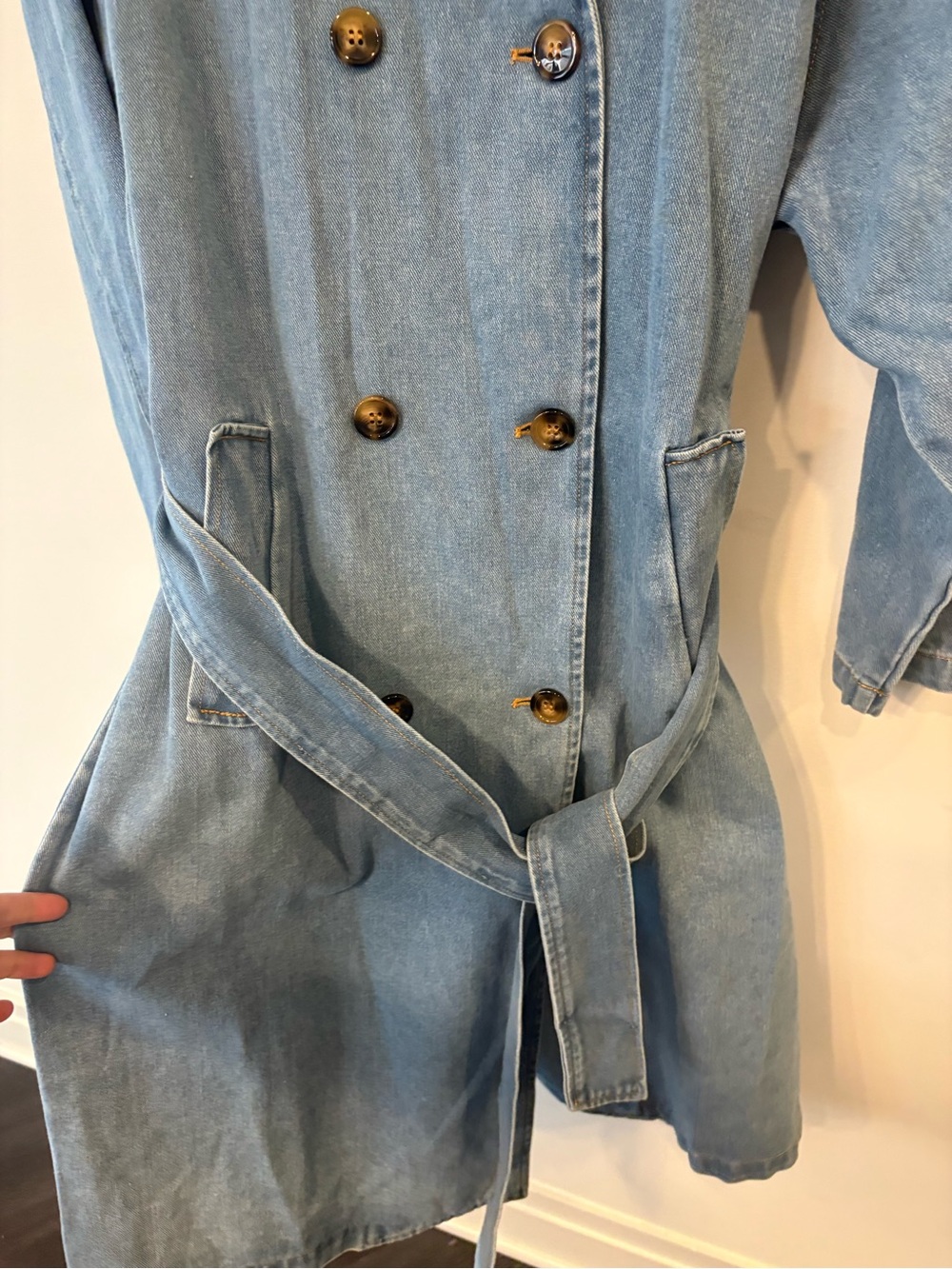 12th tribe Light Wash Denim Trench Coat - Picture 7 of 8
